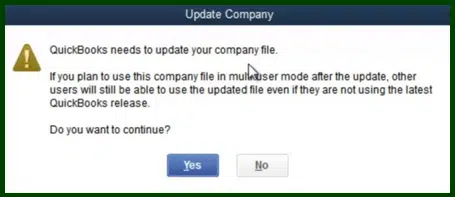 The Company File Needs to be Updated Error Show