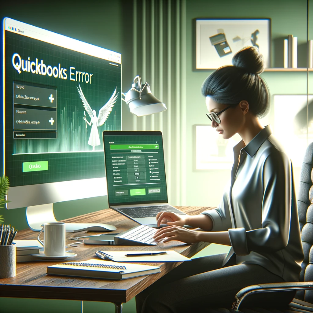 QuickBooks Error 15271featuring a woman actively working on a computer to resolve the error